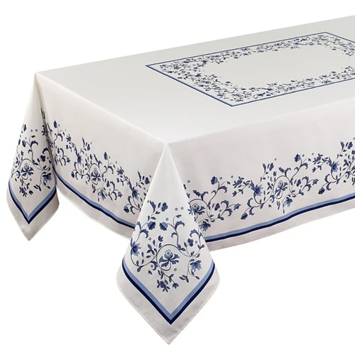 

Водонепроницаемая скатерть из полиэстера, синяя, растительный стиль