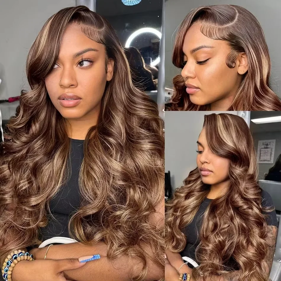 Плотность 200 36 дюймов 4/27 Highlight Front Color Ombre Body Wave 13x4 13x6 HD Прозрачный парик из