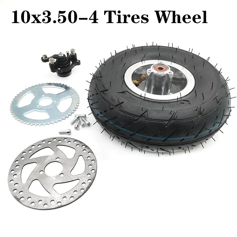 

10x350-4 Tube Tyre with 4 Inch Hub Rim Brake Disc Sprocket Brake Pump 10x3.50-4 Tires Wheels Fits ATV Quad Go Kart 47cc 49cc