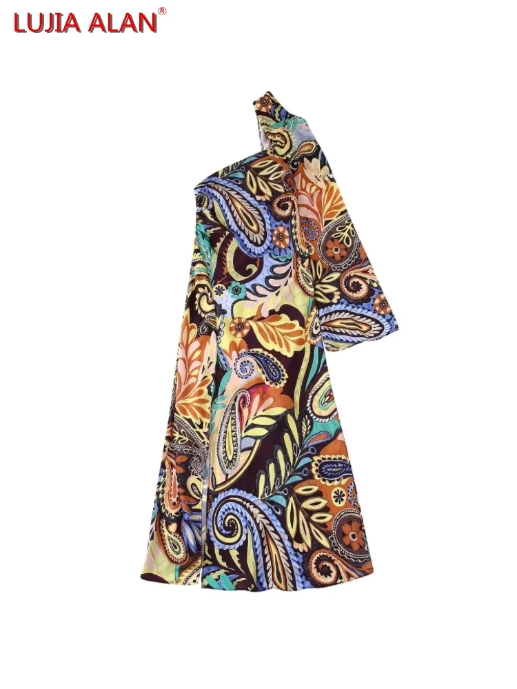 

New Women's Vintage Paisley Printing Halter Raglan Sleeve Casual Loose Side Slit Midi Dress LUJIA ALAN WD993