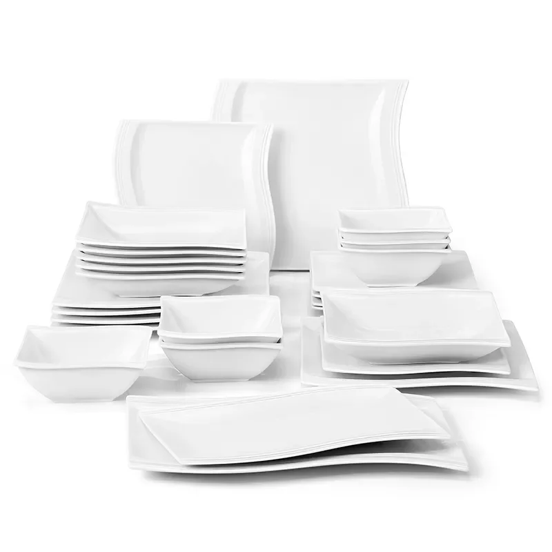 

Flora 26-Piece Porcelain Dinner Set with Bowls Dessert Soup Dinner Plates Rectangular Plates Set Service for 6 Person