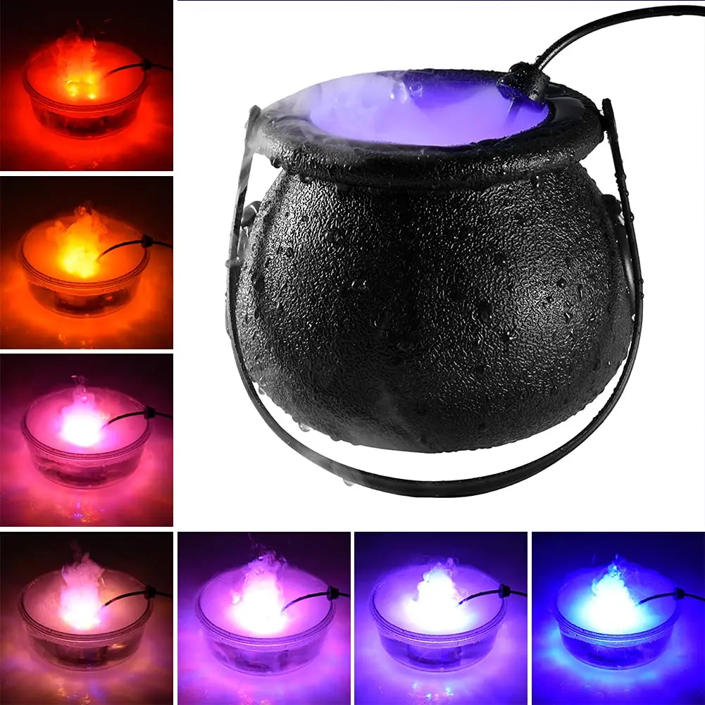 

Halloween Witch Pot Mist Maker Fogger Witch Cauldron Fog Maker with Color Changing LED Light 2023 Halloween Party Gift Decor