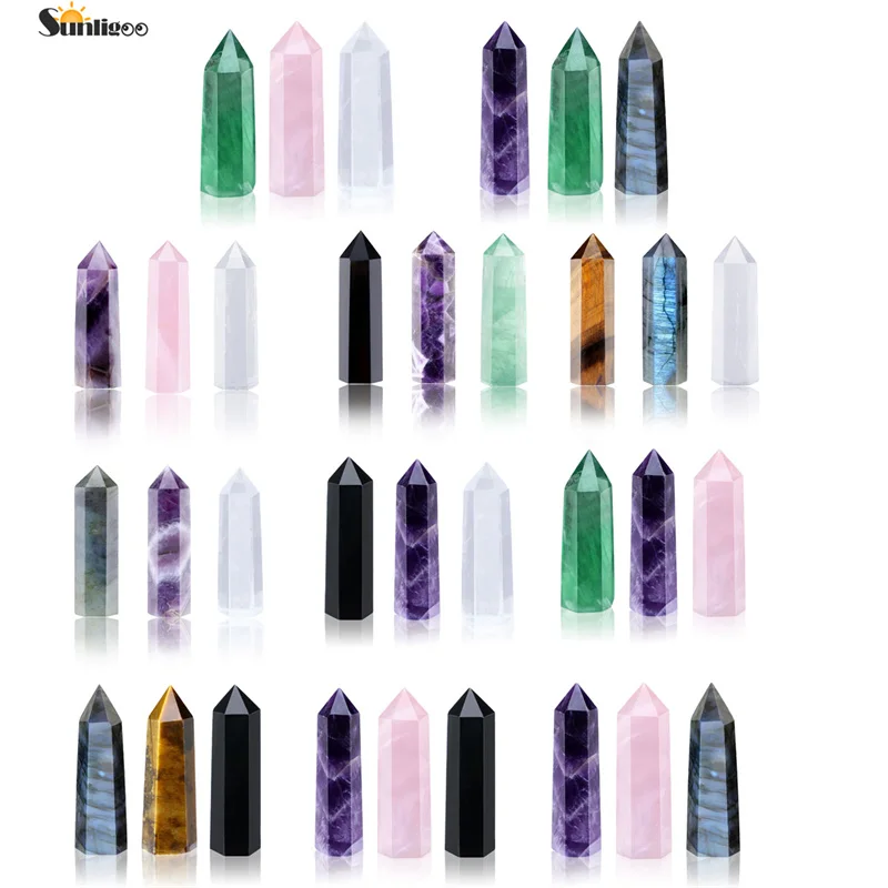 

Sunligoo 3 Pc Natural Reiki Polished Mini Tumbled Single Point Amethyst Rose Quartz Clear Quart Point Wand Stone Yoga Home Decor