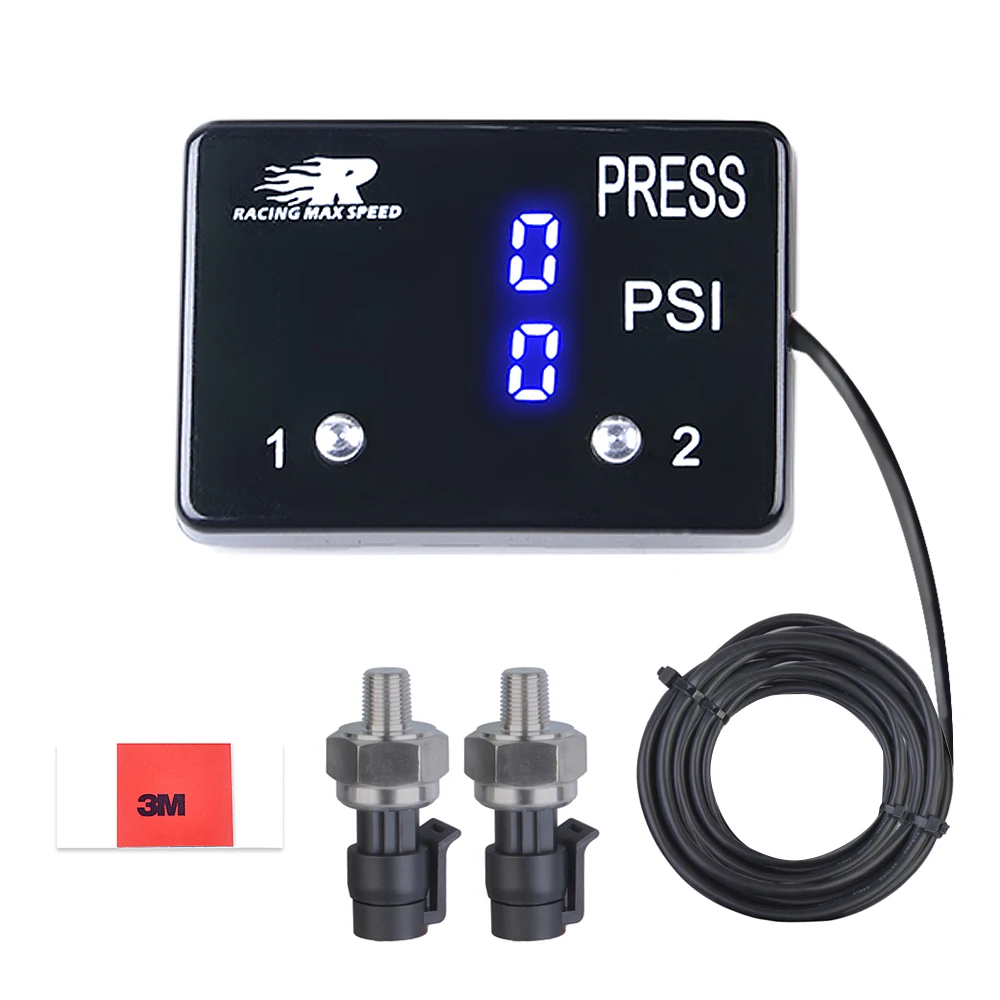 

Манометр с двойным дисплеем, измеритель давления воздуха на квадратный дюйм, красный, синий и белый цвет, с 2 датчиками давления 1/8NPT, 0-PSI