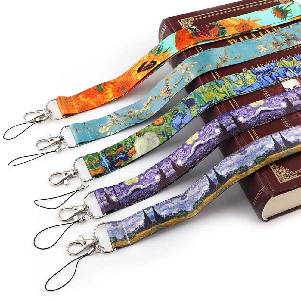 kkz002 van gogh art lanyard for keys chain id credit card cover pass phone charm badge holder keys accessories fashion gifts free global shipping