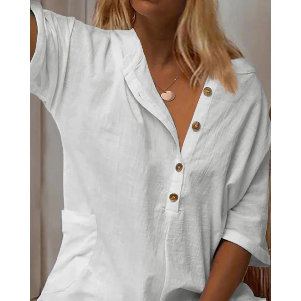 Summer Women Short Sleeve Buttoned O-Neck Romper 2023 Casual Vacation One Piece Pocket Design Solid Outfits Streetwear Jumpsuit