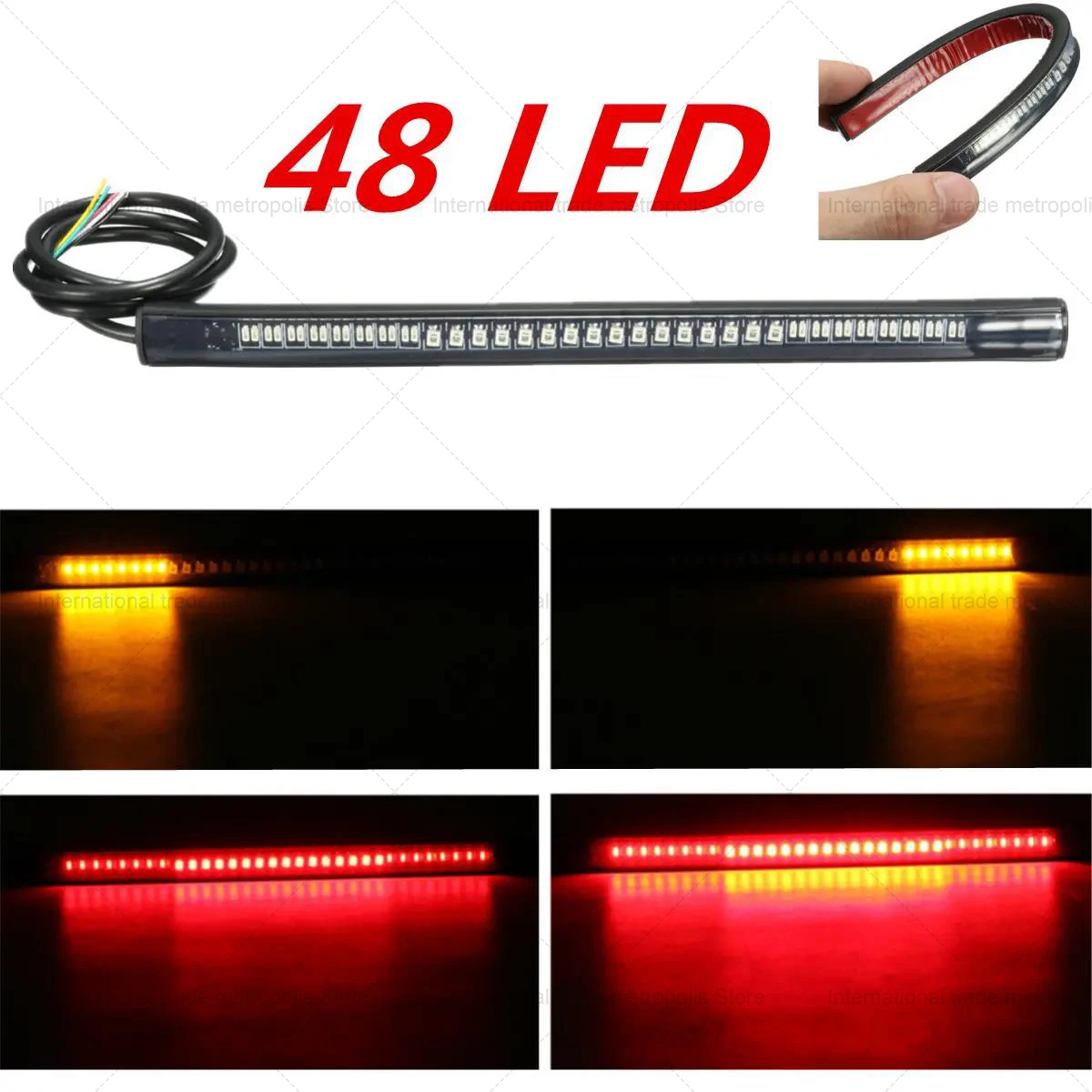 

Motorcycle Light Bar Strip Tail Brake Stop Turn Signal License Plate Light Integrated 3528 SMD 48 LED Red Amber Color