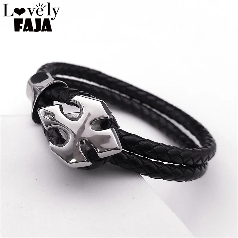 

Gothic Stainless Steel Cross Male Bracelet for Men Woven Black Color PU Leather Charm Bangle Bracelets Accessories Jewelry Gifts