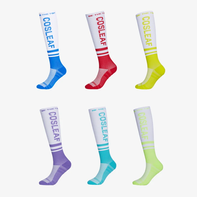 Высококачественные Компрессионные носки для бега, чулки, женские спортивные носки контрастных цветов для марафона, велоспорта, футбола, для улицы