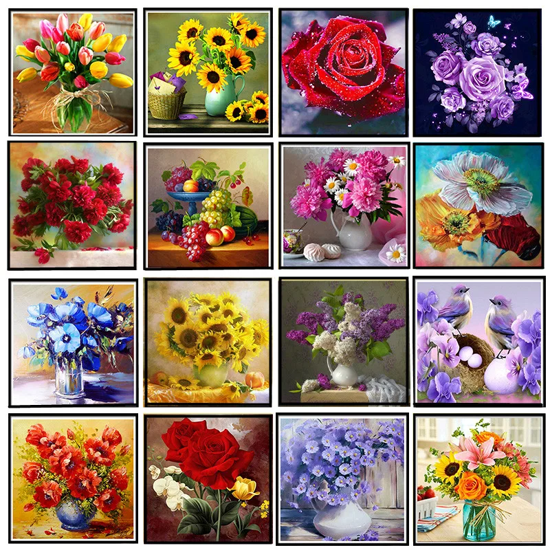 

Flower Diamond Painting Rose/Sunflower/Poppy/Daisy Diamond Embroidery 5D Diy Mosaic Crystal Cross Stitch Home Decor Paintings