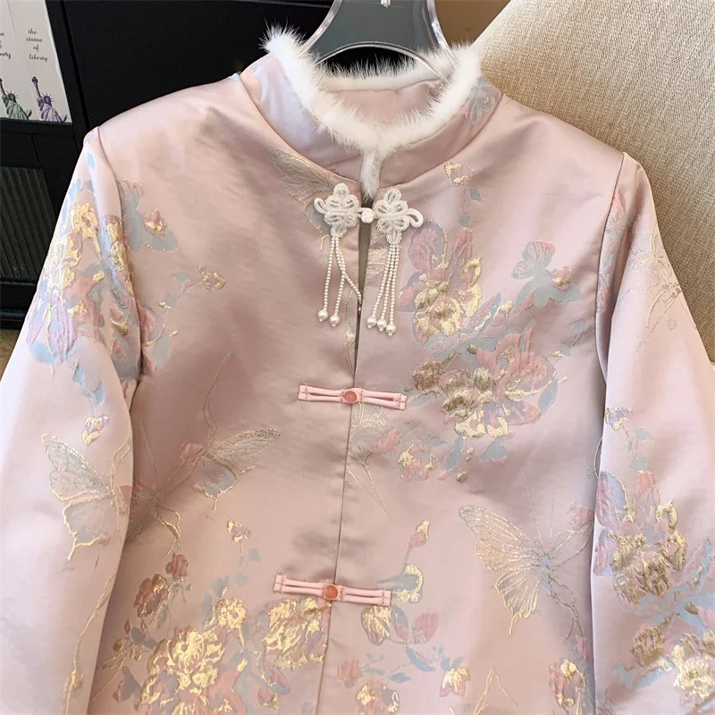 Новое китайское пальто на хлопковой подкладке для женщин зимнее
