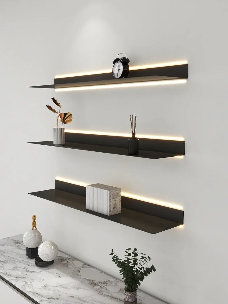 

Iron Metal Partition Display Rack with Light Simple Wall Hanging Bookshelf Product Luminous One-Word Shelf Wall Shelf