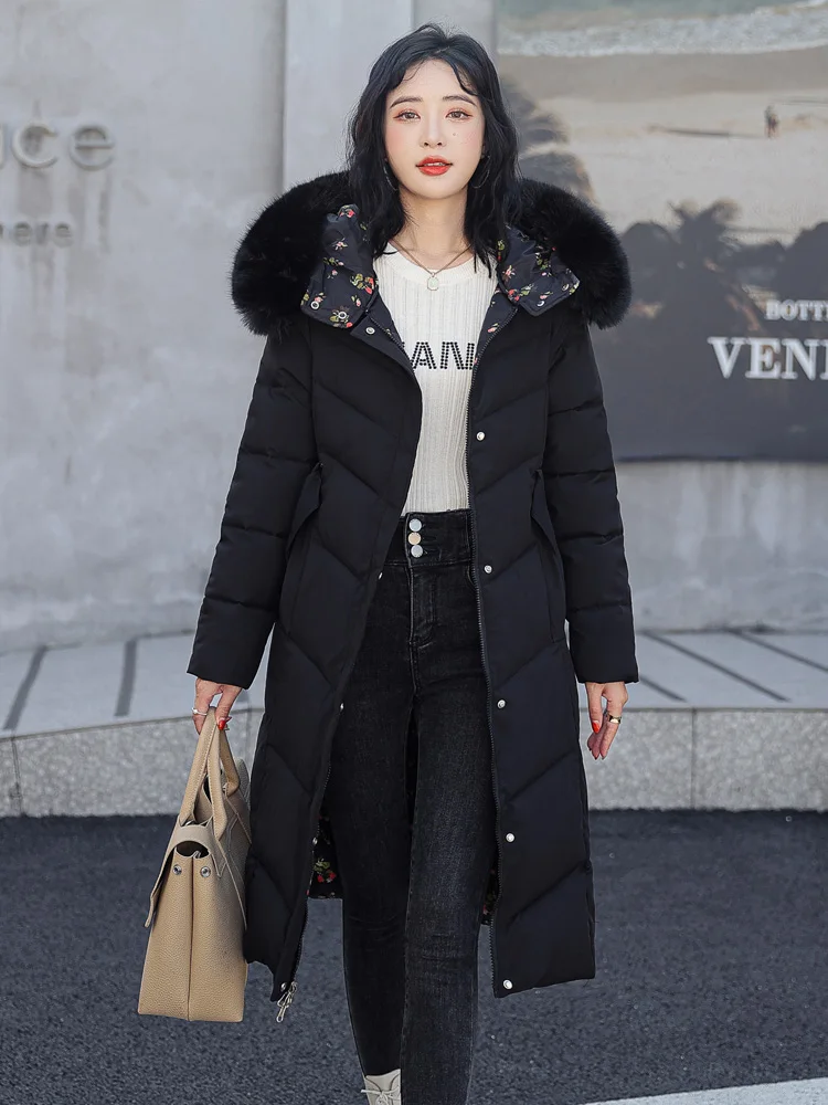 2022 Women Double Sided Down Long Jacket Winter Hooded Coat Warm Parkas Snow Outwear Oversized Long Winter Jacket