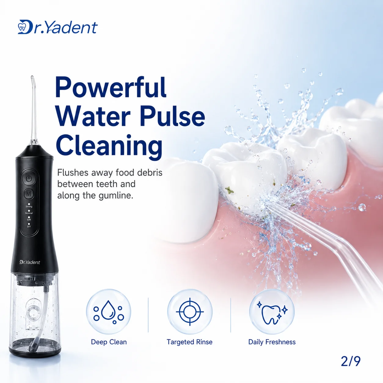 Фото Dr.Yadent YD06 Ирригатор для полости рта, ирригатор, 300 мл, большая емкость для дорожных поездок, 4 режима, с давлением своими руками, 7 различными насадками, водоструйными форсунками №2