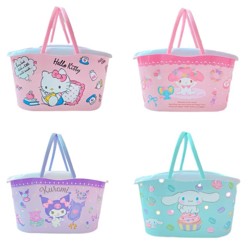 

Cartoon Anime Kuromi Cinnamoroll My Melody Kawaii Portable Plastic Basket Household Storage Organizer Shopping Basket