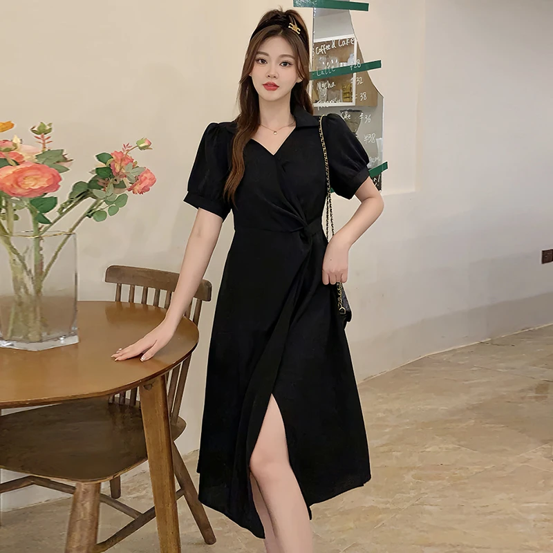 Женское длинное платье-рубашка с V-образным вырезом и коротким рукавом