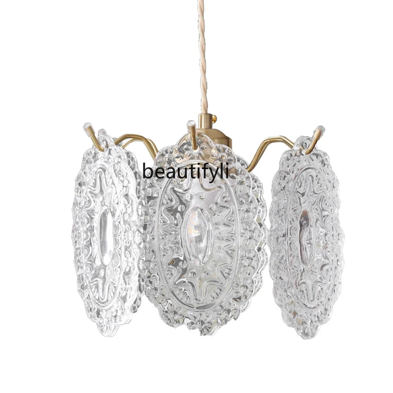 

LBX Mild Luxury Retro Glass Chandelier French Italian Bedroom Bedside Balcony Bay Window Lamps