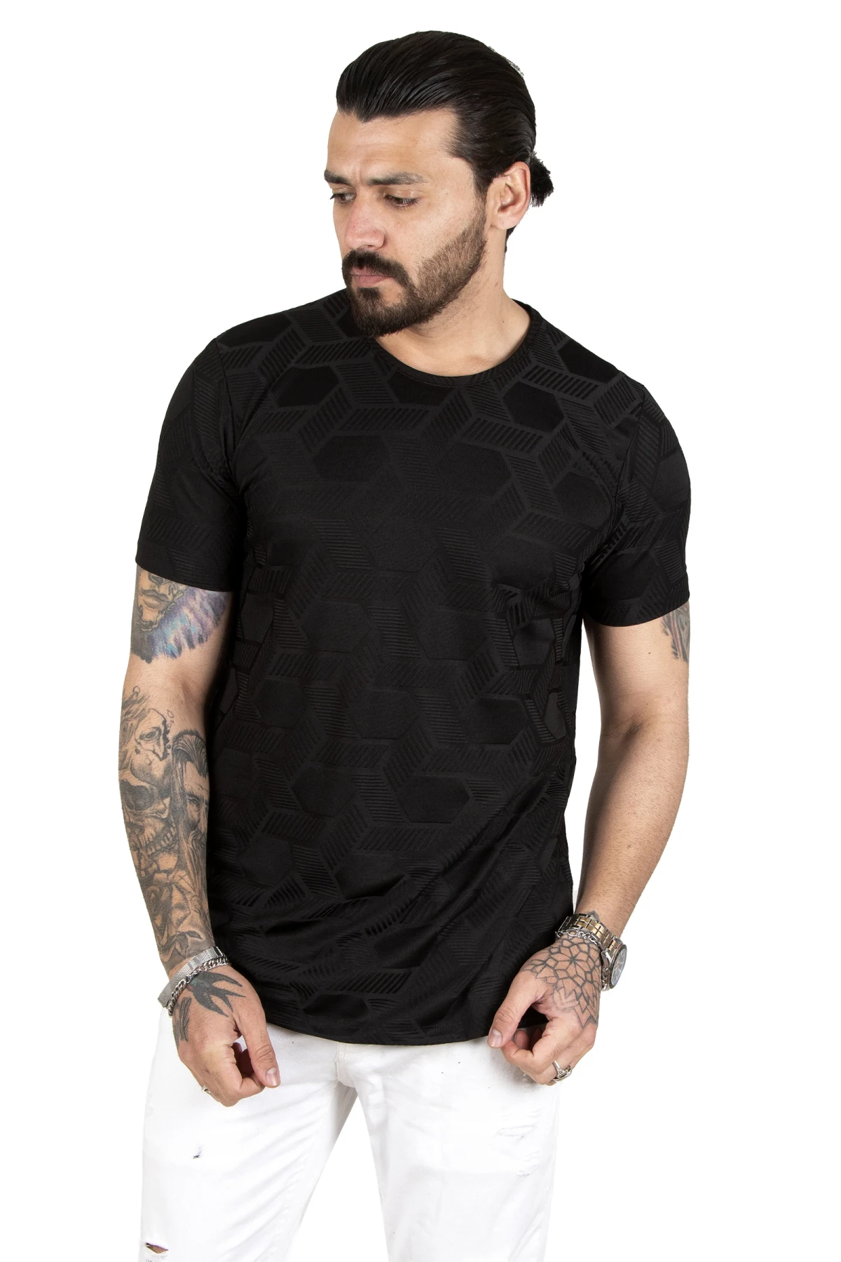 

DeepSEA geometric patterned lycra narrow cut short sleeve men's t-shirt 2200822