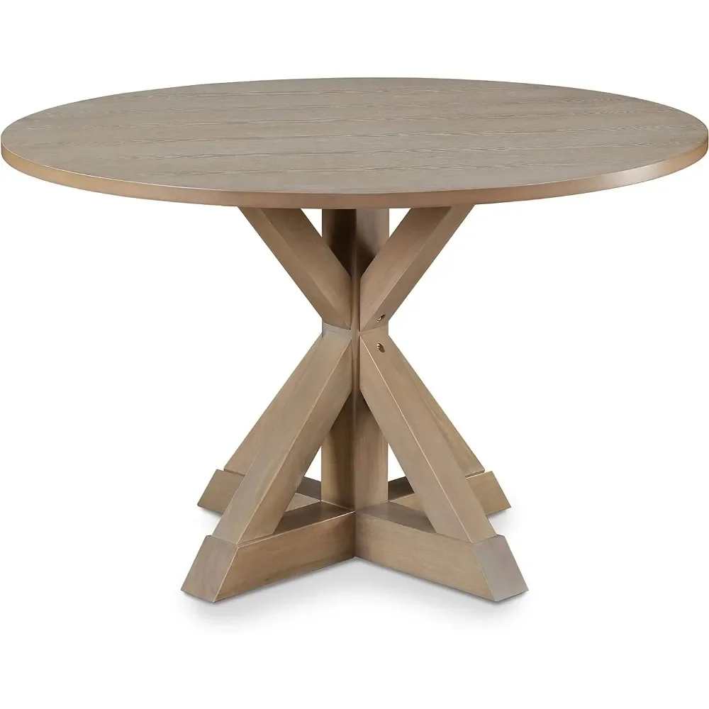 

Круглый деревянный деревенский обеденный стол Finch Альфред для декора загородного дома и кухни, фотооснование бежевого цвета