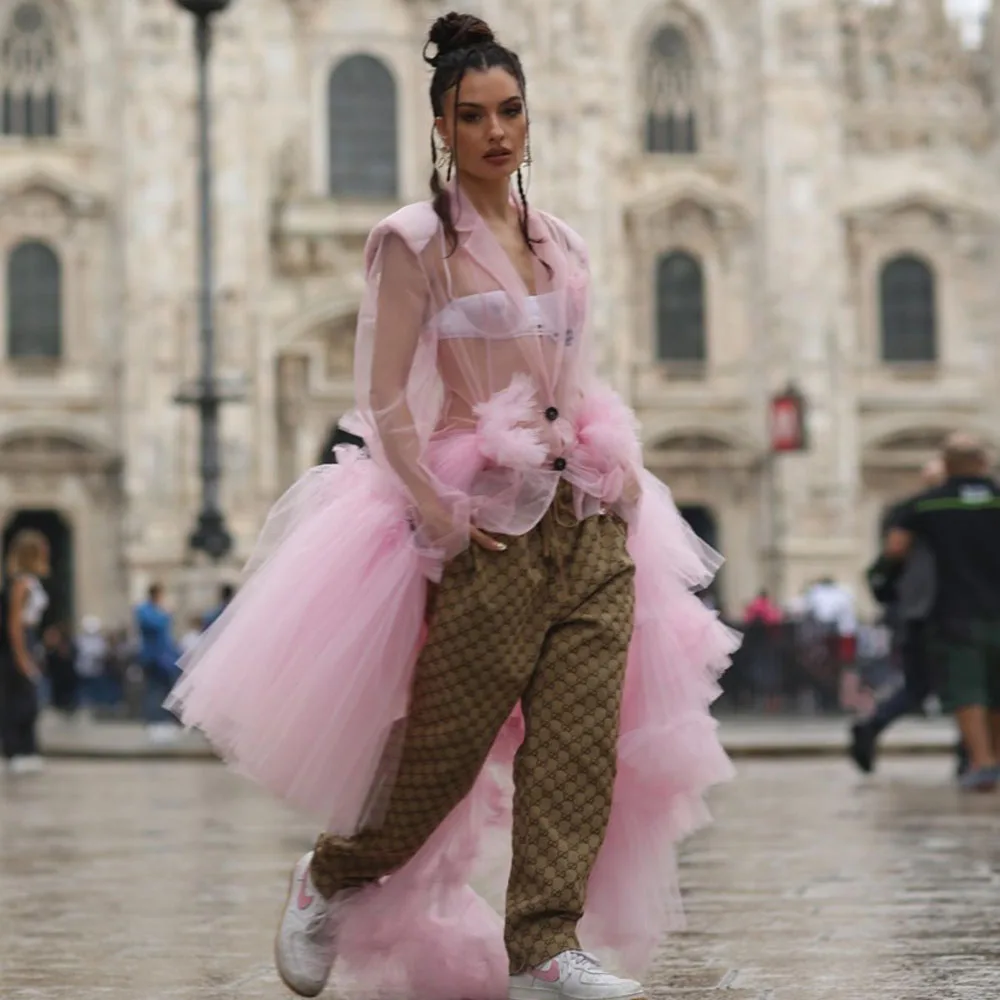 Женский прозрачный топ с V-образным вырезом длинным рукавом и шлейфом