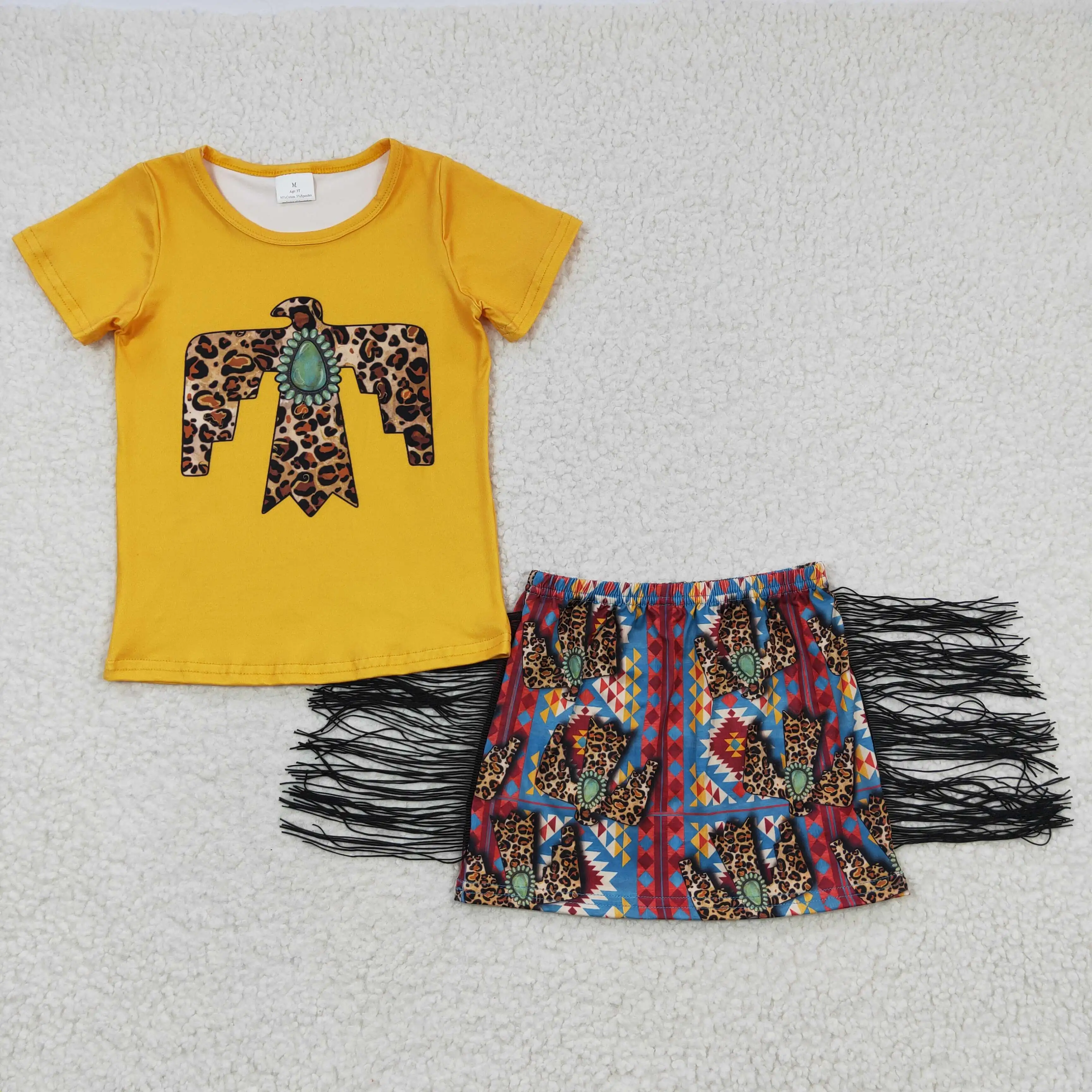 

Toddler Girls Fashion Tassel Decor Eagle T-shirts Shorts 2Pieces Sets For Children Statement Clothes Summer Outfits Suits
