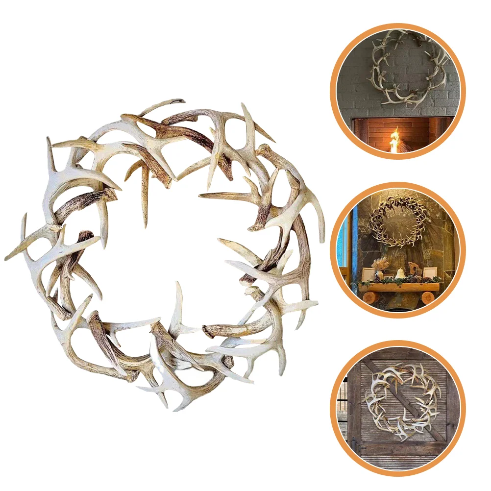 

Household Front Door Decorations Artificial Antler Wreath Resin Xmas Garden Wall Ornament Antlers