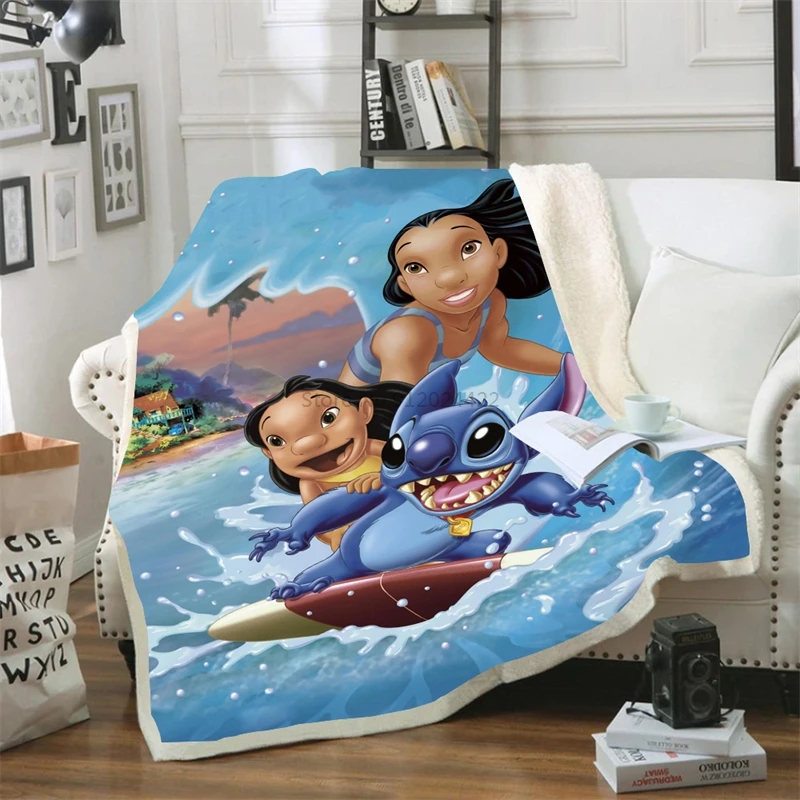 

Cartoon 3d Stitch Printed Plush Blanket Winter Throw Blanket for Bed Crib Couch Bedding Two Layer Kids Children's Sherpa Blanket