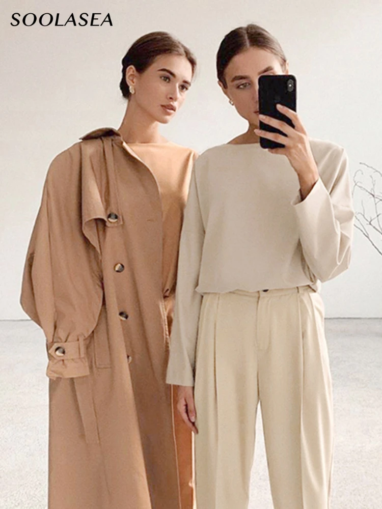 

Soolasea Office Autumn Winter Elegant Solid Sets For Women O-neck Long Sleeve Shirts And Long Suit Pant Fashion Two Piece Sets