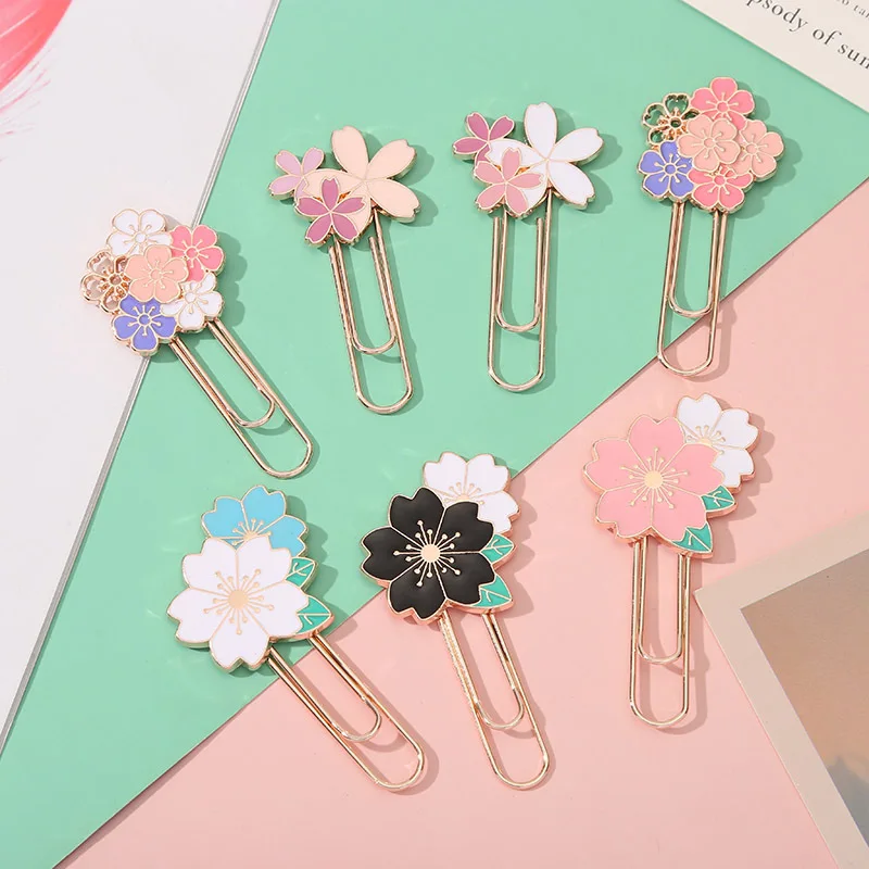 

1pc Pink Sakura Flowers Metal Bookmark Exquisite Cherry Blossom Paper Clip Book Clips School Stationery Supply Gifts