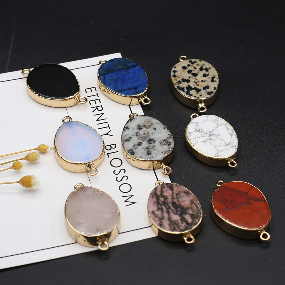 

Natural Stone Pendant Oval Two Hole Connector Phnom Penh Charms For Jewelry DIY Necklace Bracelet Earring Accessories Making