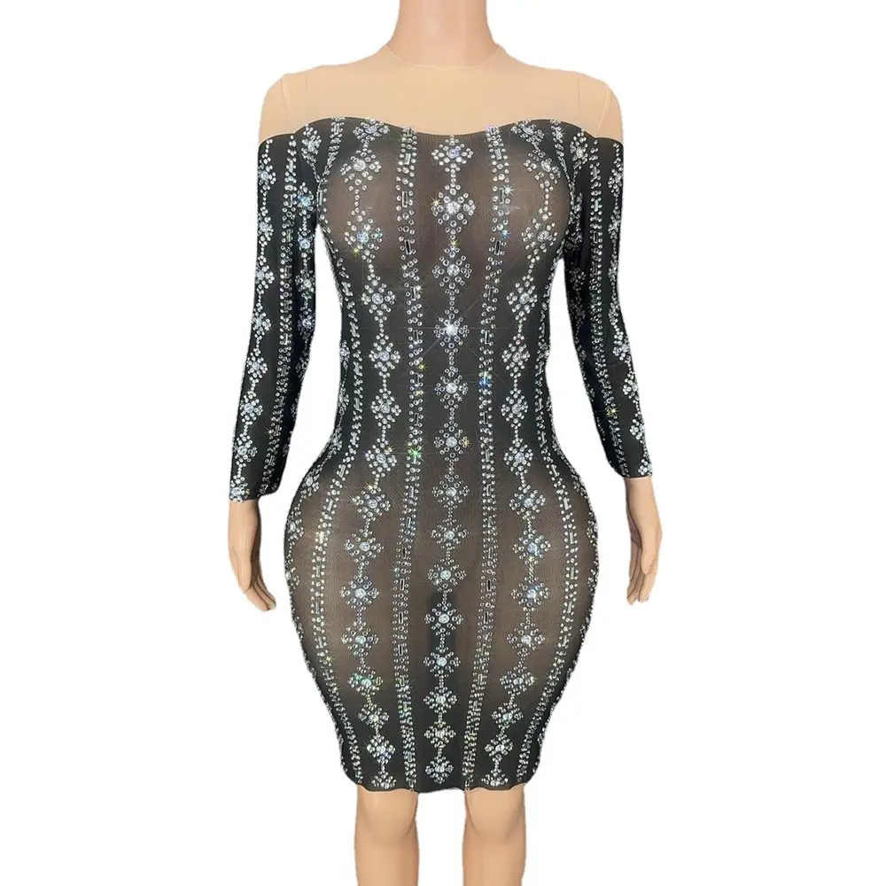 

Сексуальное Сетчатое прозрачное короткое платье, блестящее вечернее платье для празднования дня рождения, женское сценическое платье