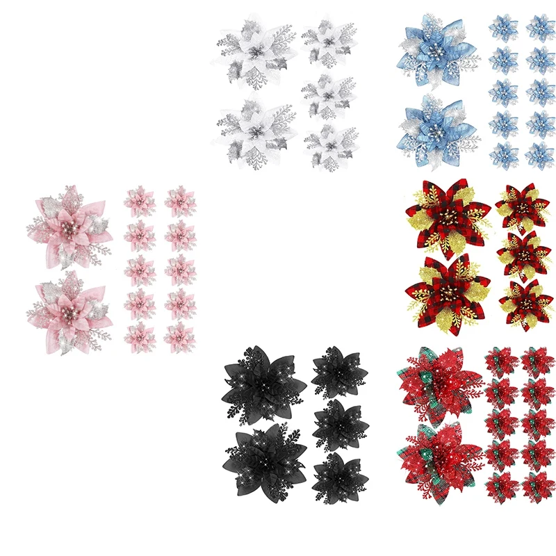 

20 шт. 14,5 см блестящие Искусственные Рождественские цветы, украшения для рождественской елки, новогодние украшения, Рождество