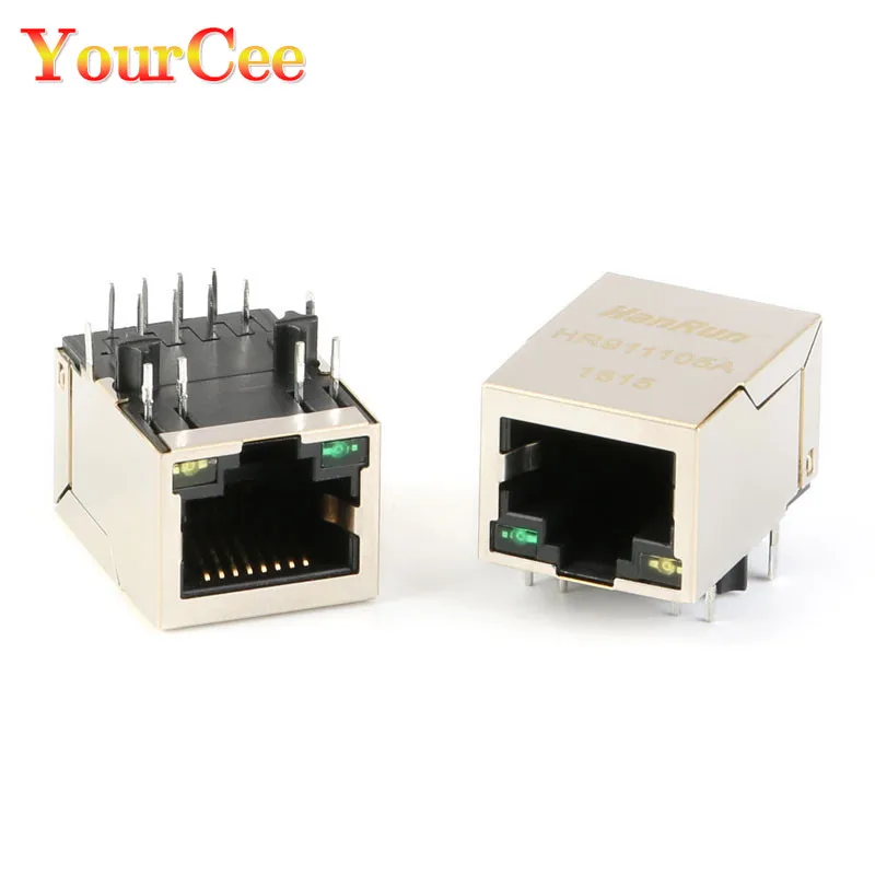 

Сетевой адаптер HR911105A RJ45, соединитель RJ45 для монтажа печатных плат, с лампой, 2 шт.