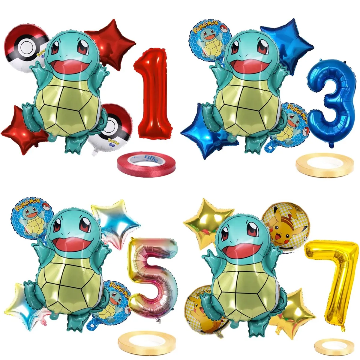 

7Pcs Pokemon Anime Figures Pikachu Squirtle Foil Balloons Kid Birthday Party Event Decoration Supplies Baby Shower Helium Globos