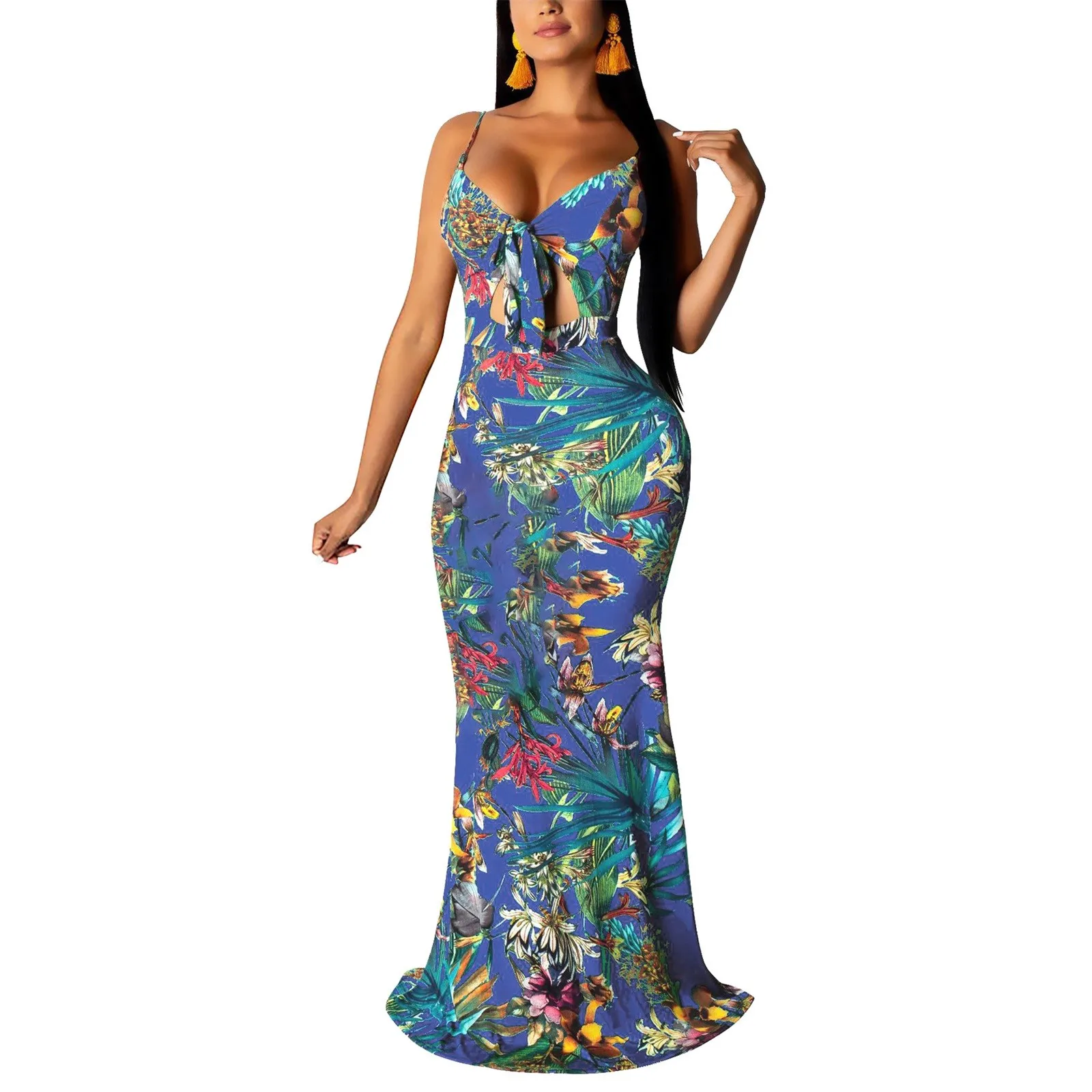 

Женское летнее платье с цветочным принтом, длинное платье на бретелях-спагетти, сексуальные Макси-платья дБ Луна с карманами, белое Повседн...