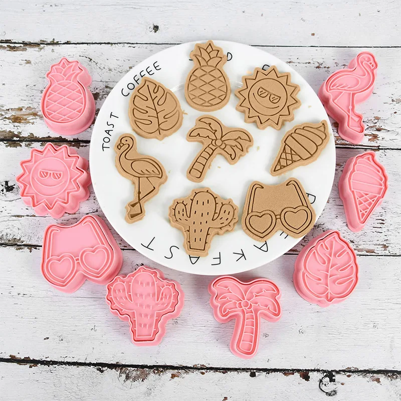 

8pcs/set Flamingo Pineapple Cake Mold 3D Fondant Biscuit Cookie Cutters Mould Baking Tool For Hawaiian Luau Summer Party Decor