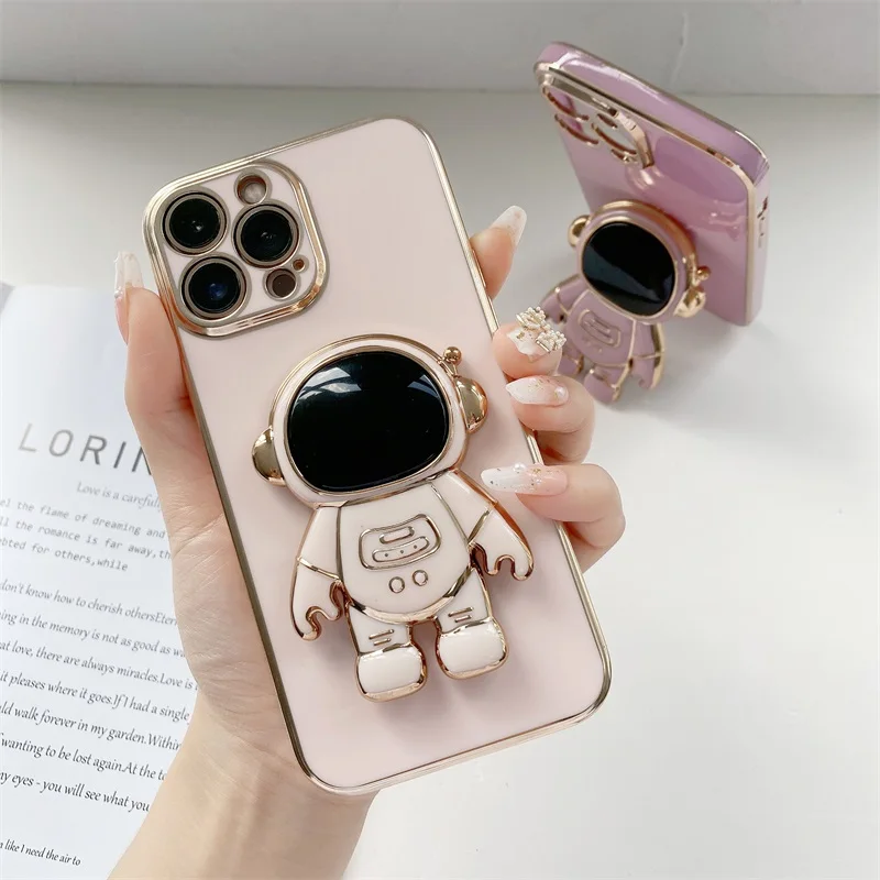 

Luxury Case for Realme 9i 9 Pro Plus 8 8i 7i 7 6i 6 4G 5G Cute 3D Astronaut Stand Holder Bracket Soft TPU Phone Back Cover Coque