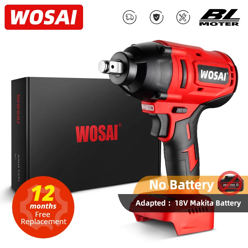 

WOSAI 600N.m Brushless Electric Impact Wrench Rechargeable 20V Cordless Socket Wrench Compatible 18V Makita Lithium Battery