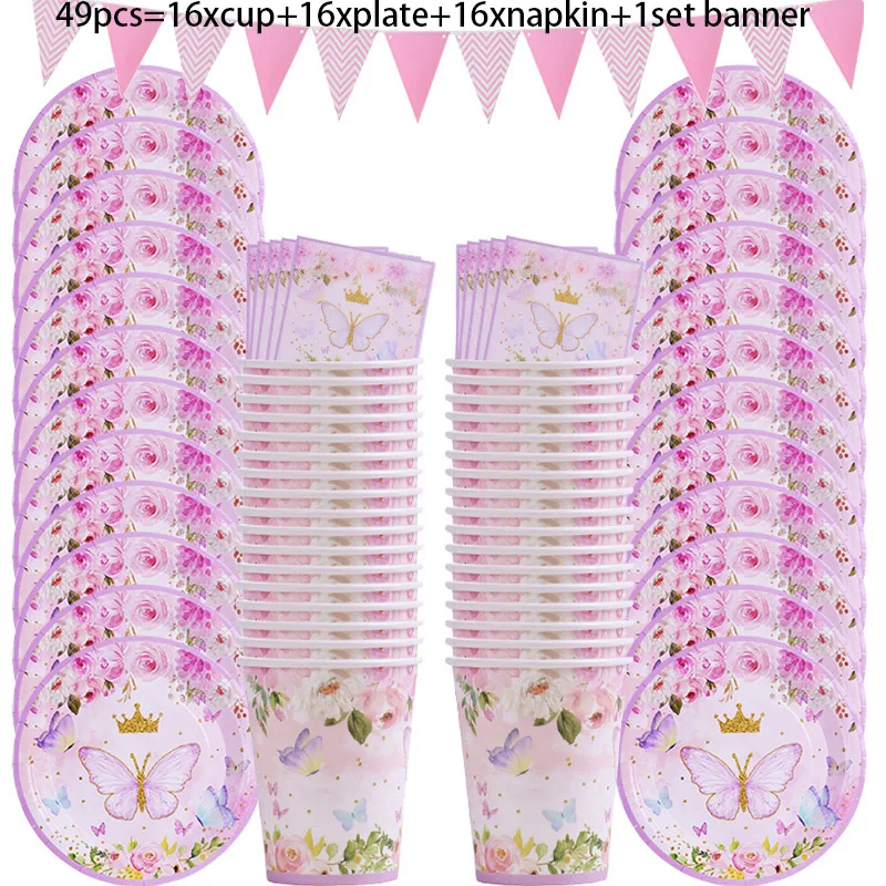 

Одноразовые наборы посуды cyuan розовые бабочки на 8/16/20 персон