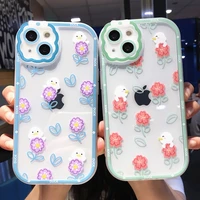cute animal duck sunflower clear phone case for iphone 13 12 11 pro max x xr xs max camera protection shockproof soft bumper