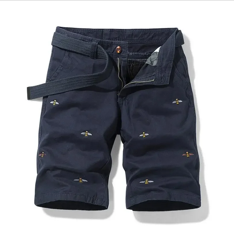 

NEW2023 Quality Shorts With Belts Men Cotton Casual Shorts Pants New Summer Man Straight Fit Beach Shorts Solid Knee Length Pant