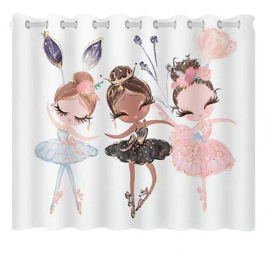 

3D Kids Girl Princess Dancing Shoes Swan Unicorn Drape Shading Polyester Window Curtain For Home Living Room Bedroom Hook Decor