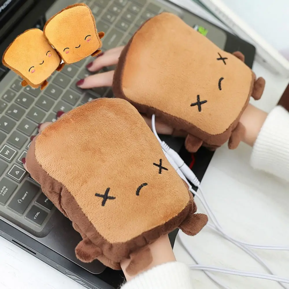 

Cute Fingerless Cartoon Toast Shape Electric Heating USB Winter Gloves Mitten Hand Warmers Heated Gloves