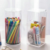 multi function desktop organiser stationery storage box makeup office pen holder brush transparent acrylic shelf papelaria caja