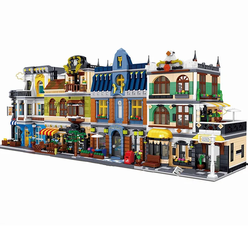 

City Street View Architecture Hotel Coffee Shop Dinning Room Model Building Blocks Sets Toys for Children StreetView Kids Gifts