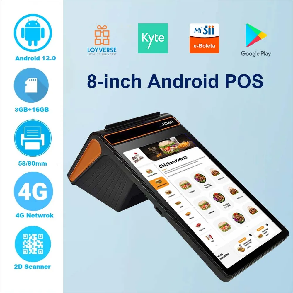 Фото Настольный 8-дюймовый сенсорный экран 3 + 16 ГБ Pos Systems Android 13, портативный мобильный POS-машинный терминал, 80 мм, принтер POS Termina №1