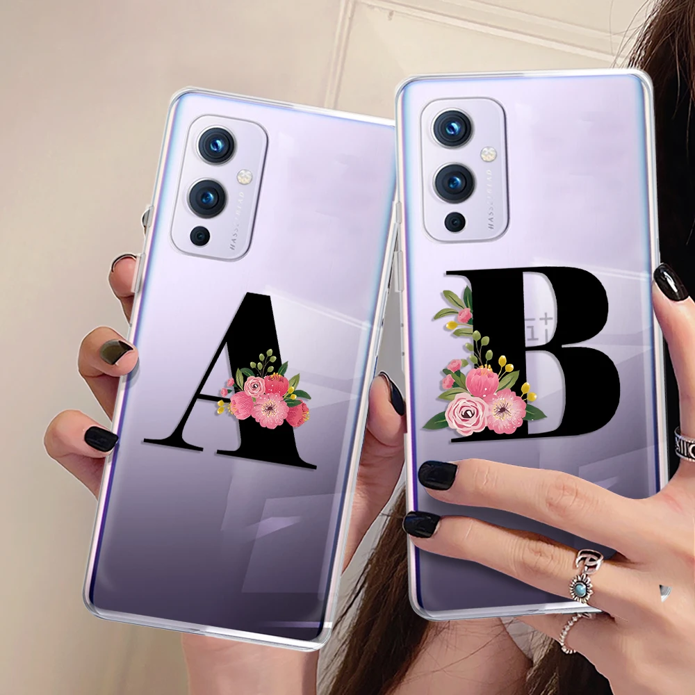 

Case for OnePlus 7 Pro 8Pro 8T 9R 9Pro 6 6T 7T Z Nord N20 N10 2 5G N100 10Pro Clear Soft TPU Flower Letters Protection Shell