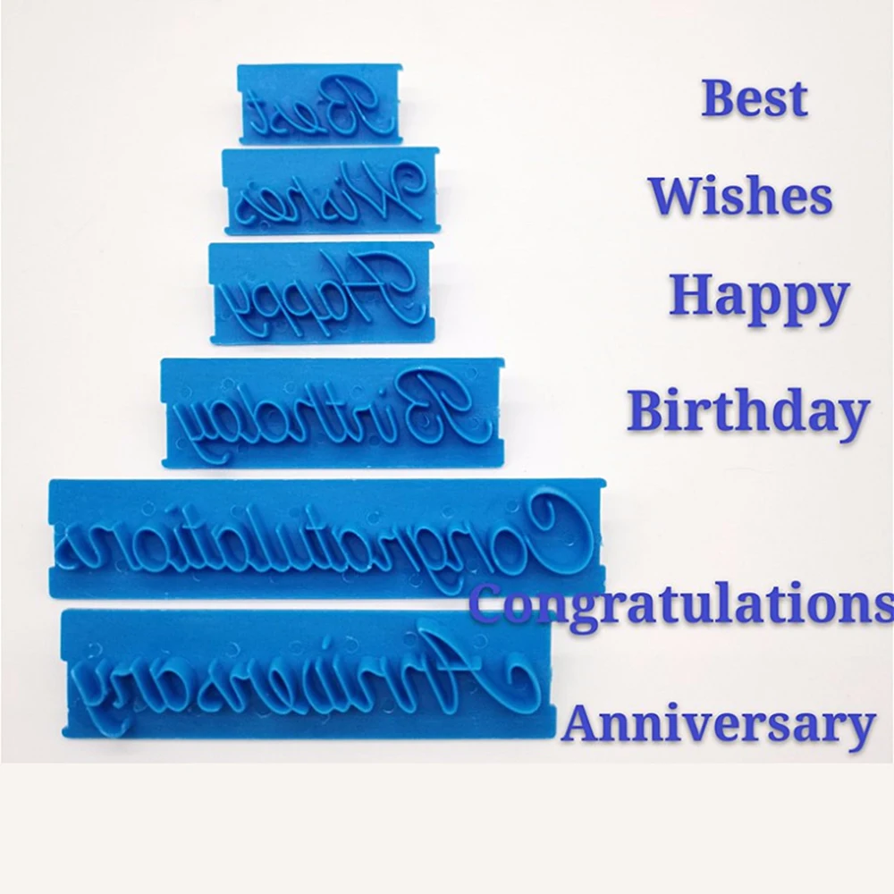 

6Pcs/Set Cake Baking Molds Alphabet Letter Words Cookie Press Stamp Embosser Cutter Fondant Mold Happy Birthday Printing Mold