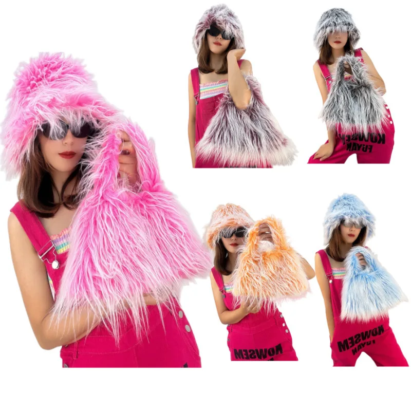 

Новинка, женская сумка карамельного цвета из плюша, набор меха для девушек, персонализированная Сумка-тоут из меха