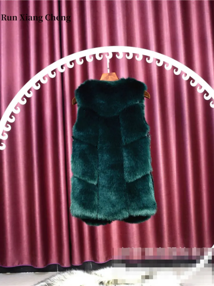 2023 Women's Mid-Long Faux Fox Fur Vest Factory Wholesale Winter Korean Version Keep Warm Sleeveless Overcoat for Urban Style